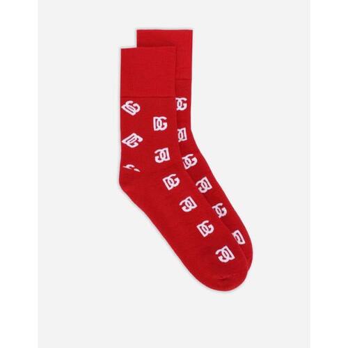 돌체앤가바나 남성 양말 Stretch cotton jacquard socks with DG Monogram GXN25TJACT3S9001