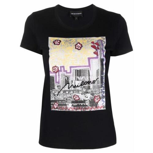 아르마니 여성 블라우스 셔츠 그래픽 프린트 티셔츠 3L2T7X2J07Z