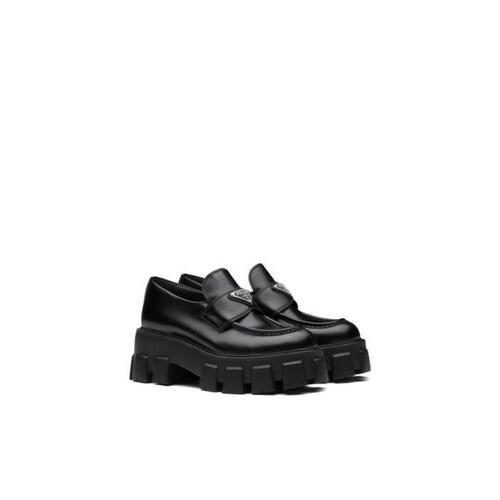 프라다 여성 로퍼 레이스업 1D649M_B4L_F0002_F_B055 Brushed leather Monolith loafers