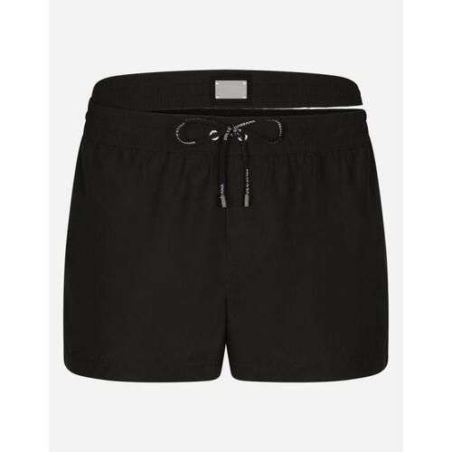돌체앤가바나 남성 비치웨어 Short swim trunks with double waistband and branded tag M4E37TFUSFWN0000