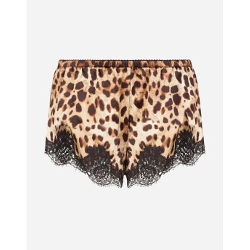 돌체앤가바나 여성 언더웨어 파자마 Leopard print satin lingerie shorts with lace detailing O3A02TFSAXYHY13M