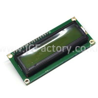 1602 LCD 모듈 그린(초록)라이트/검정글씨+핀헤더 (ICF1823)
