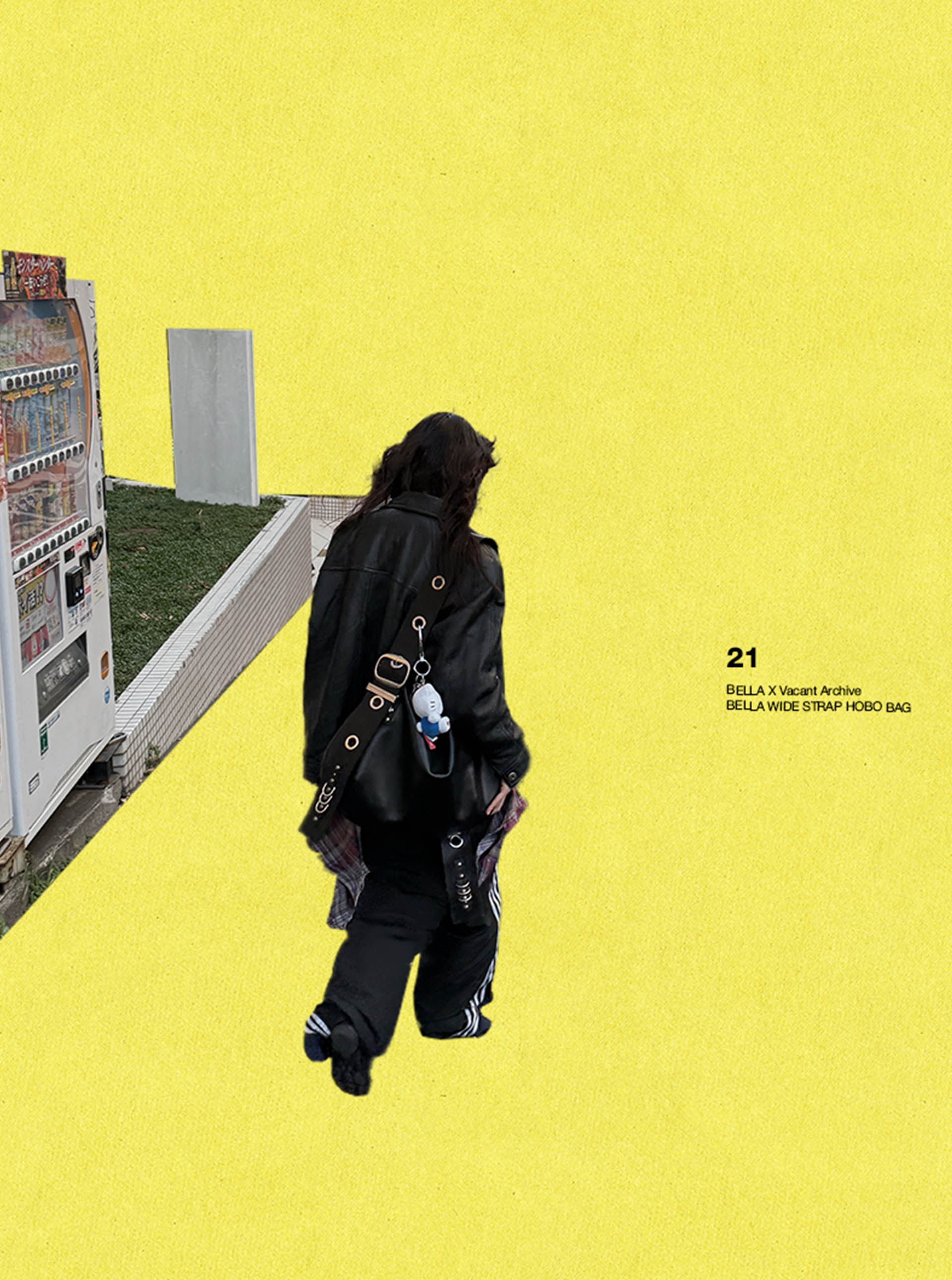 3RD) BELLA WIDE STRAP HOBO BAG BLACK - vacantarchive