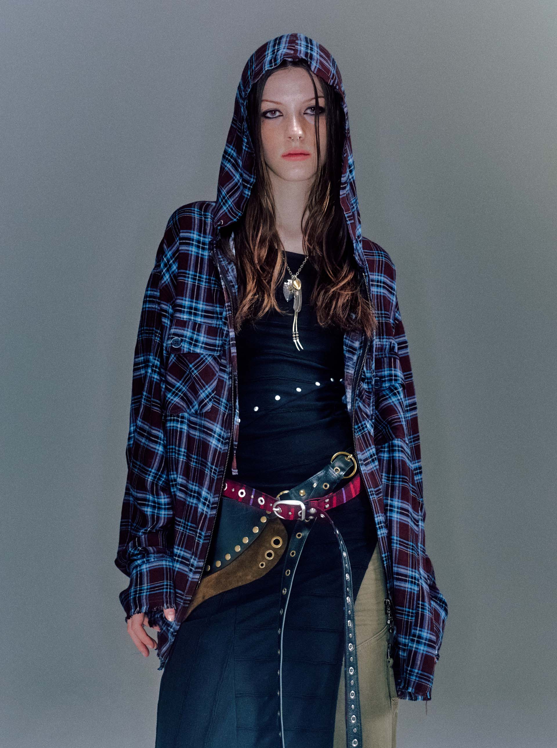 LINKIN SKINNY EYELET BELT CHECK - vacantarchive