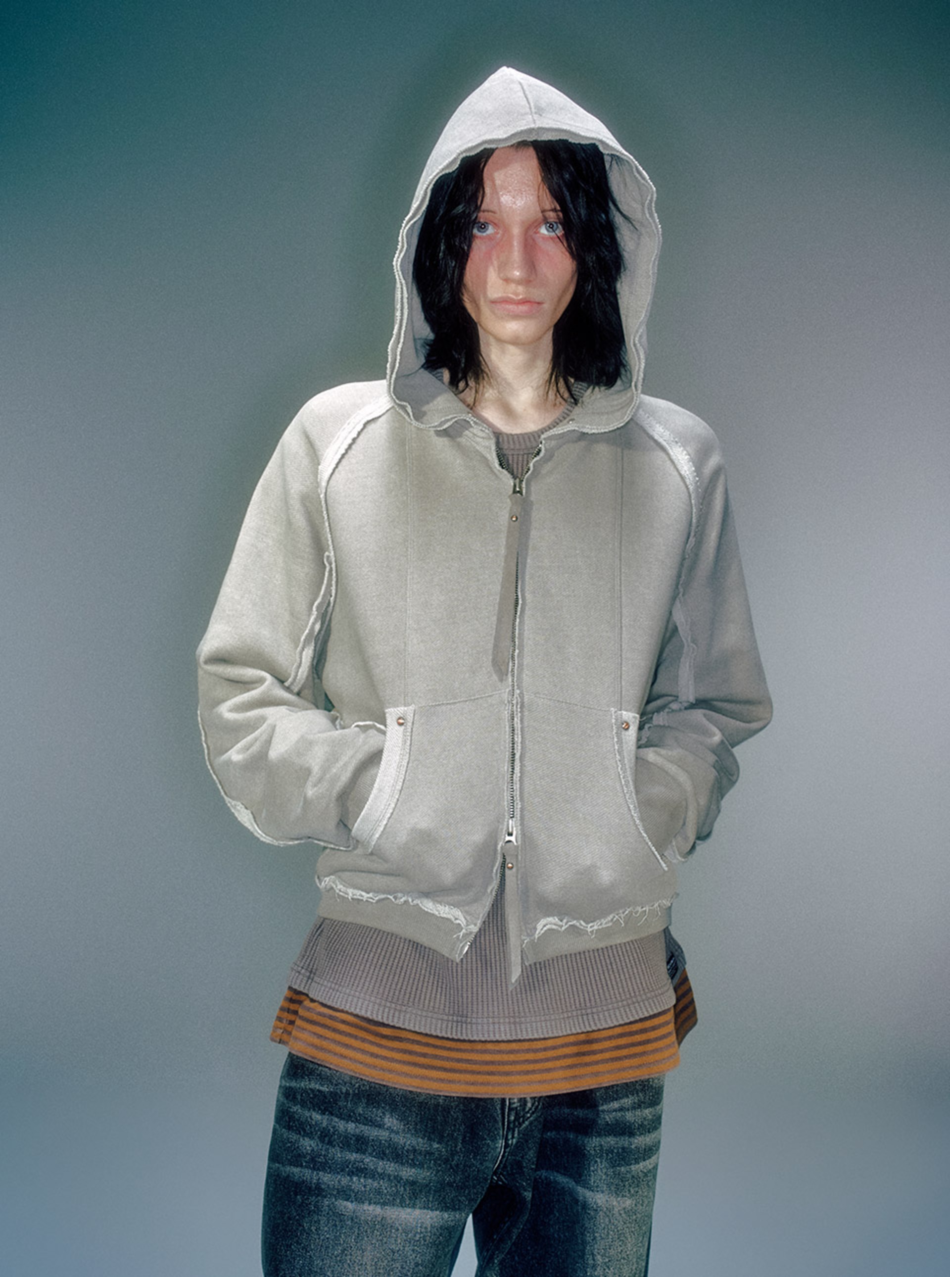 MEN DIAS INSIDE-OUT HOOD ZIP-UP YELLOW GREEN - vacantarchive