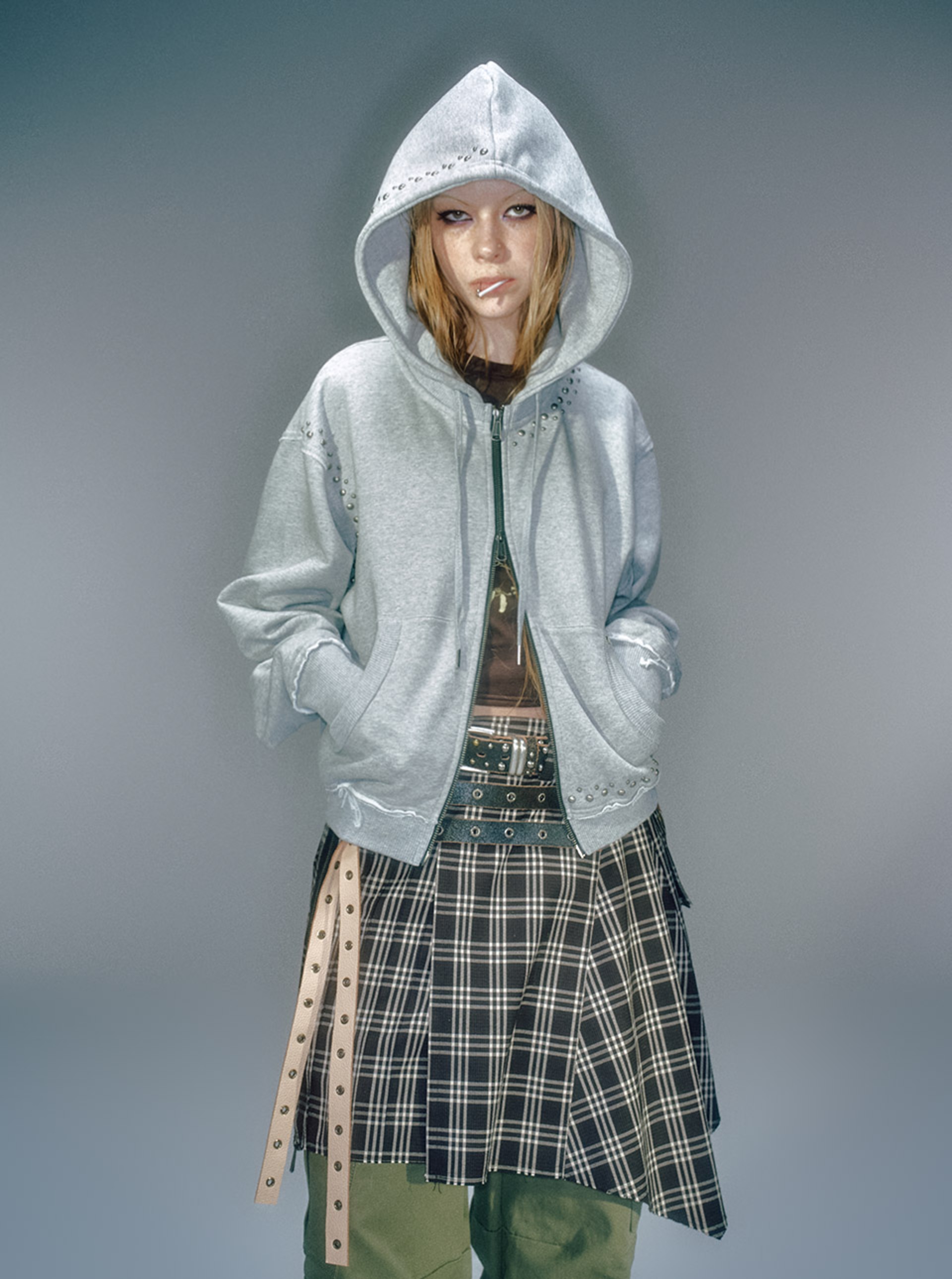 2ND) WOMEN NOAH STUD HOOD ZIP-UP GREY - vacantarchive