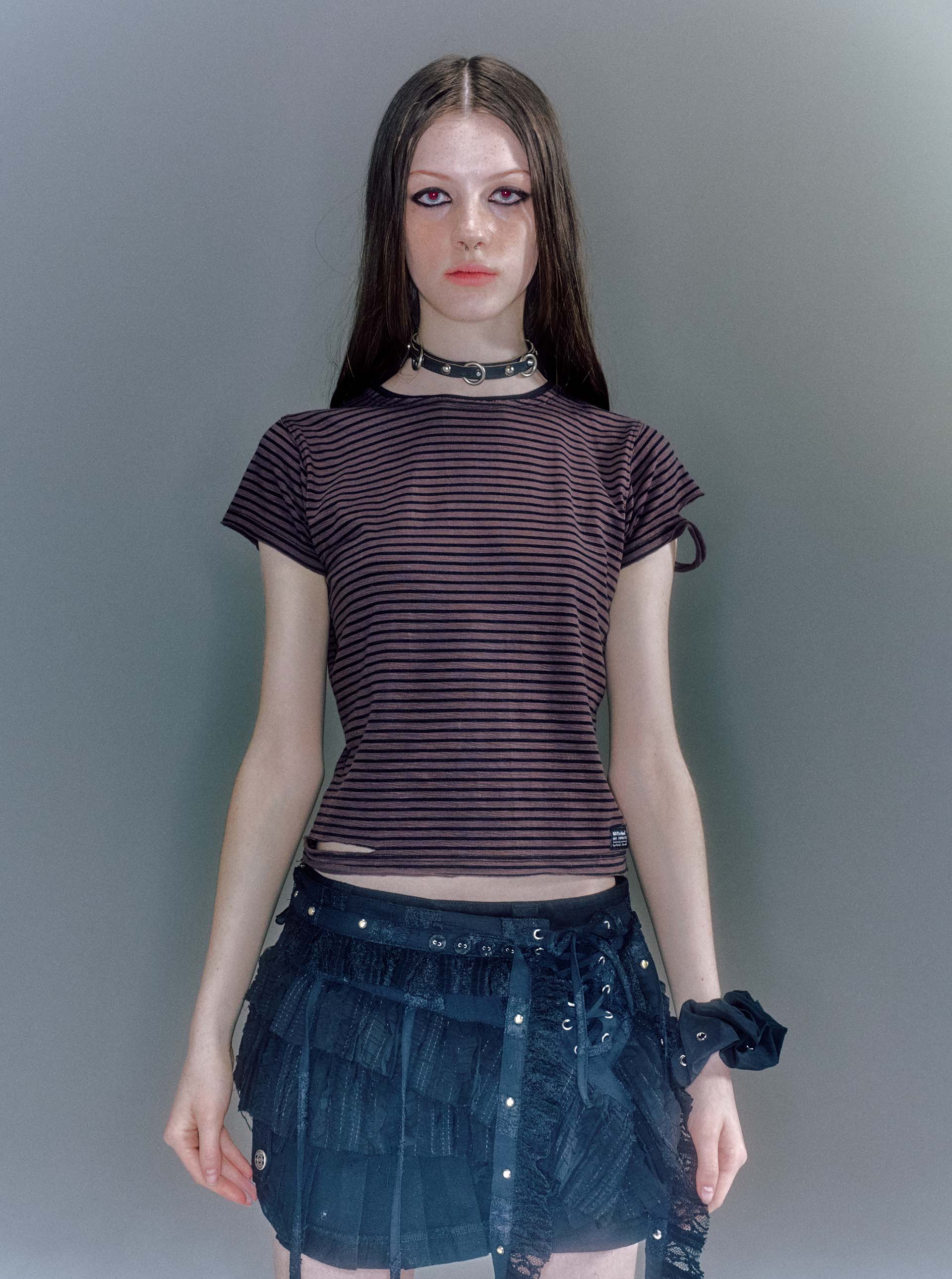 【VACANT ARCHIVE】OVAN DAMEGED STRIPE T-SHIRT WOMEN - WOMEN - vacantarchive