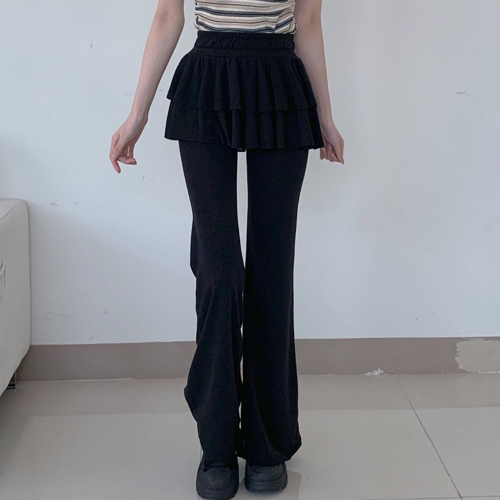 [고퀄🔥] 캉캉 부츠컷팬츠 / 레이어드스커트 레이어드팬츠 와이드팬츠 캉캉치마 캉캉스커트 랩스커트 레이스스커트 트레이닝팬츠 레깅스 리본 프릴 트레이닝바지 치마바지 플리츠 봄치마 상세 이미지 31