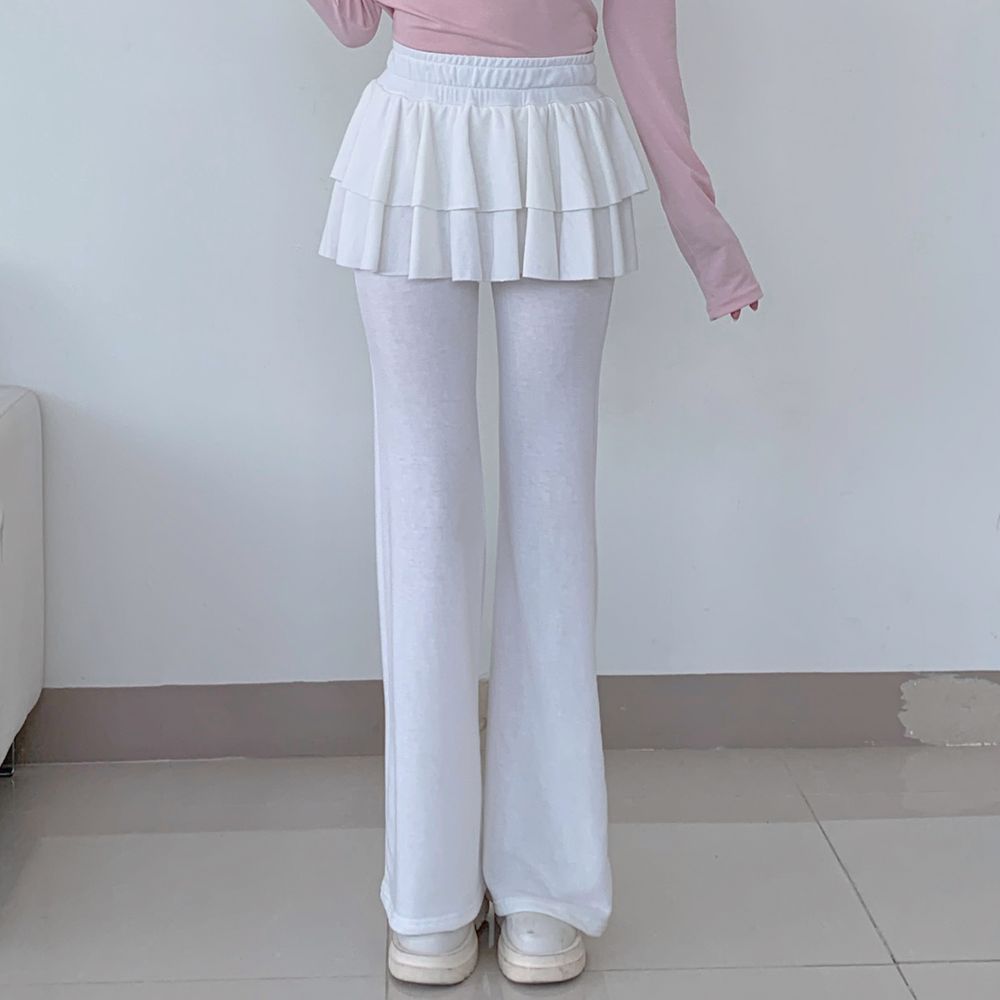 [고퀄🔥] 캉캉 부츠컷팬츠 / 레이어드스커트 레이어드팬츠 와이드팬츠 캉캉치마 캉캉스커트 랩스커트 레이스스커트 트레이닝팬츠 레깅스 리본 프릴 트레이닝바지 치마바지 플리츠 봄치마 상세 이미지 27