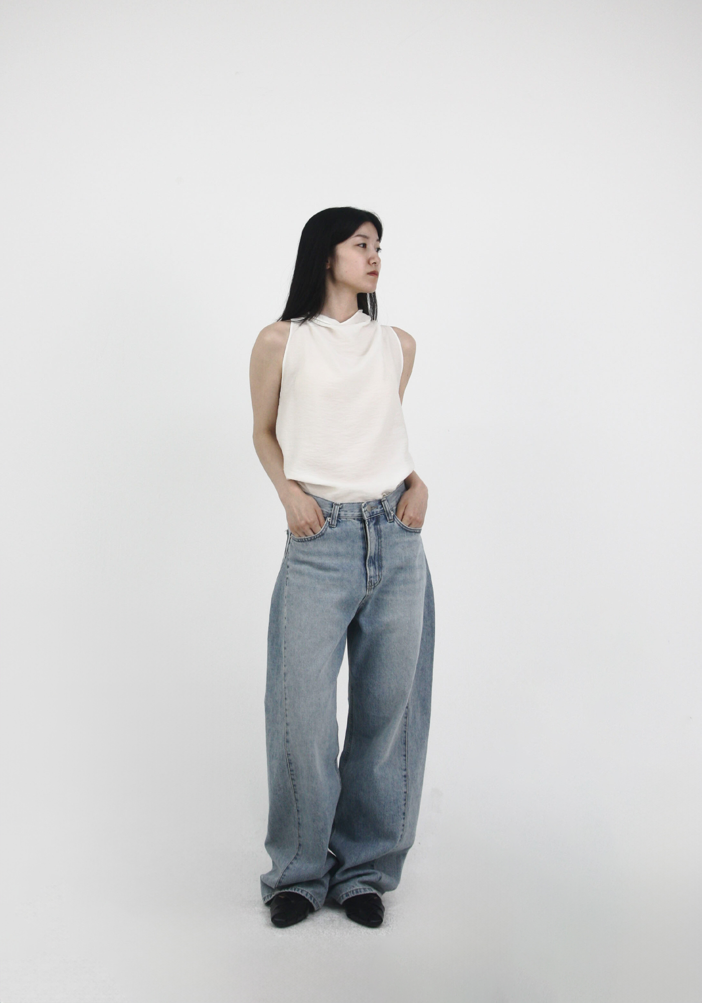 wide stitch jeans | OHOTORO