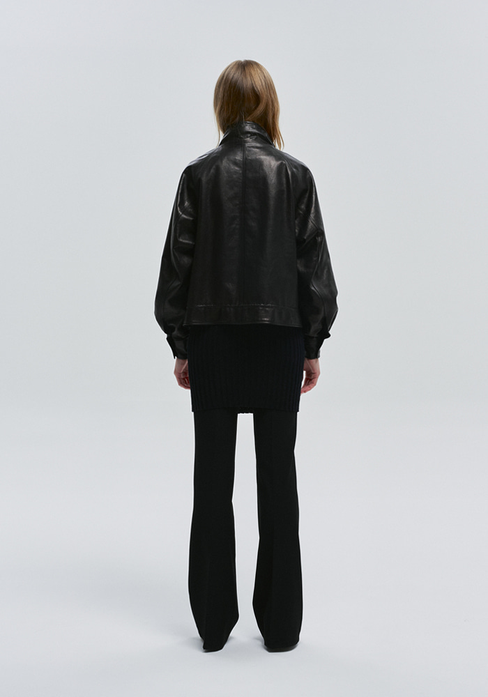 길영 | Asymmetrical Drawstring Leather Jacket