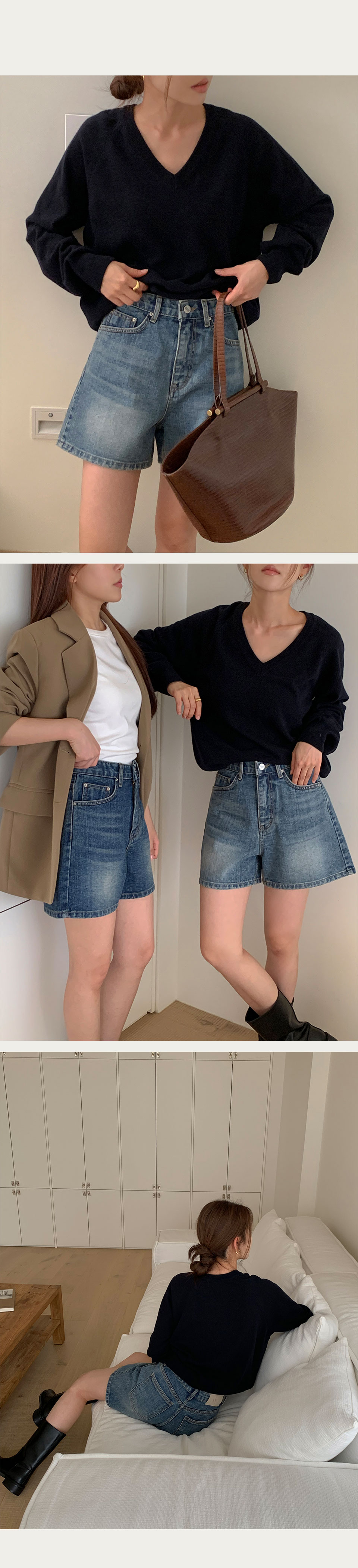 [당일발송/OV.M]  로그 하프 데님 상세 이미지 10
