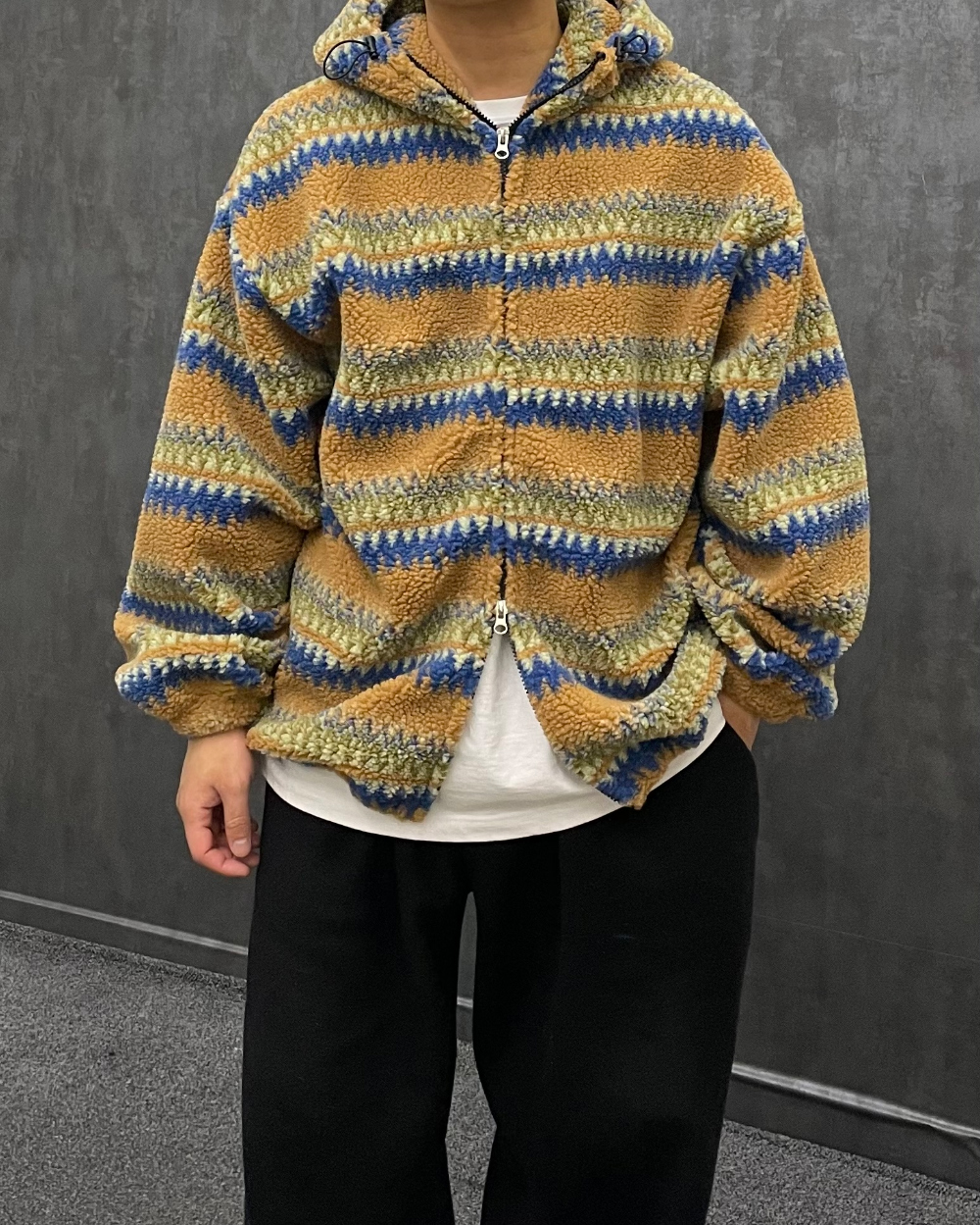 [2컬러] 귀여운 스타일, 포근 뽀글이 패턴 양털 투웨이 후리스 후드점퍼 노르딕 크리스마스 연말룩 상세 이미지 17