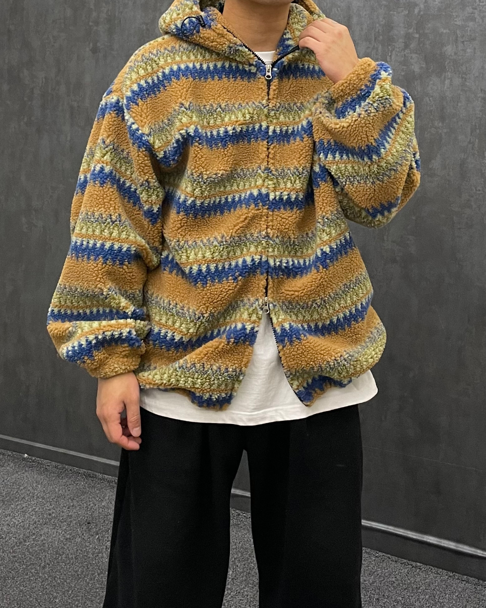 [2컬러] 귀여운 스타일, 포근 뽀글이 패턴 양털 투웨이 후리스 후드점퍼 노르딕 크리스마스 연말룩 상세 이미지 18