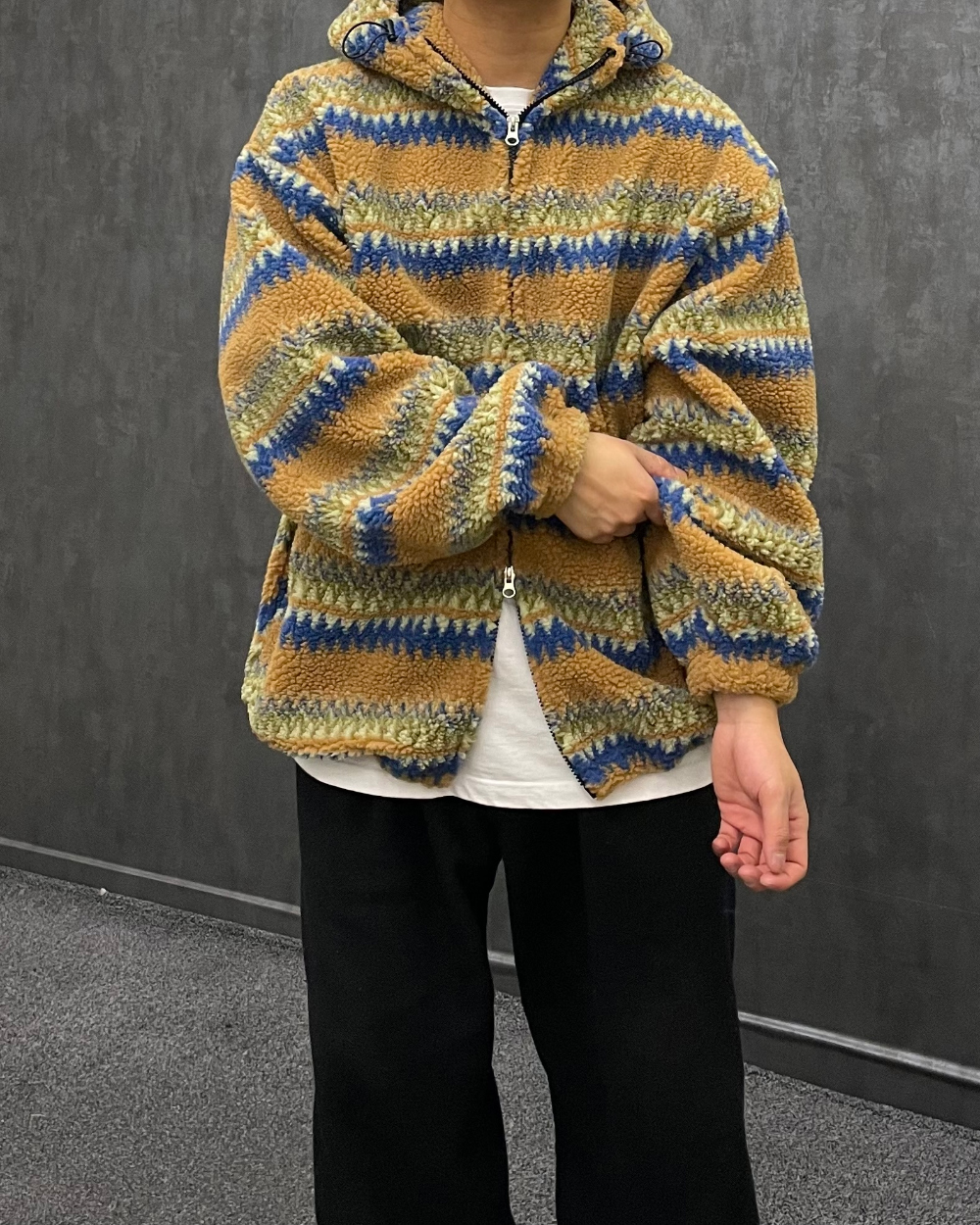 [2컬러] 귀여운 스타일, 포근 뽀글이 패턴 양털 투웨이 후리스 후드점퍼 노르딕 크리스마스 연말룩 상세 이미지 22