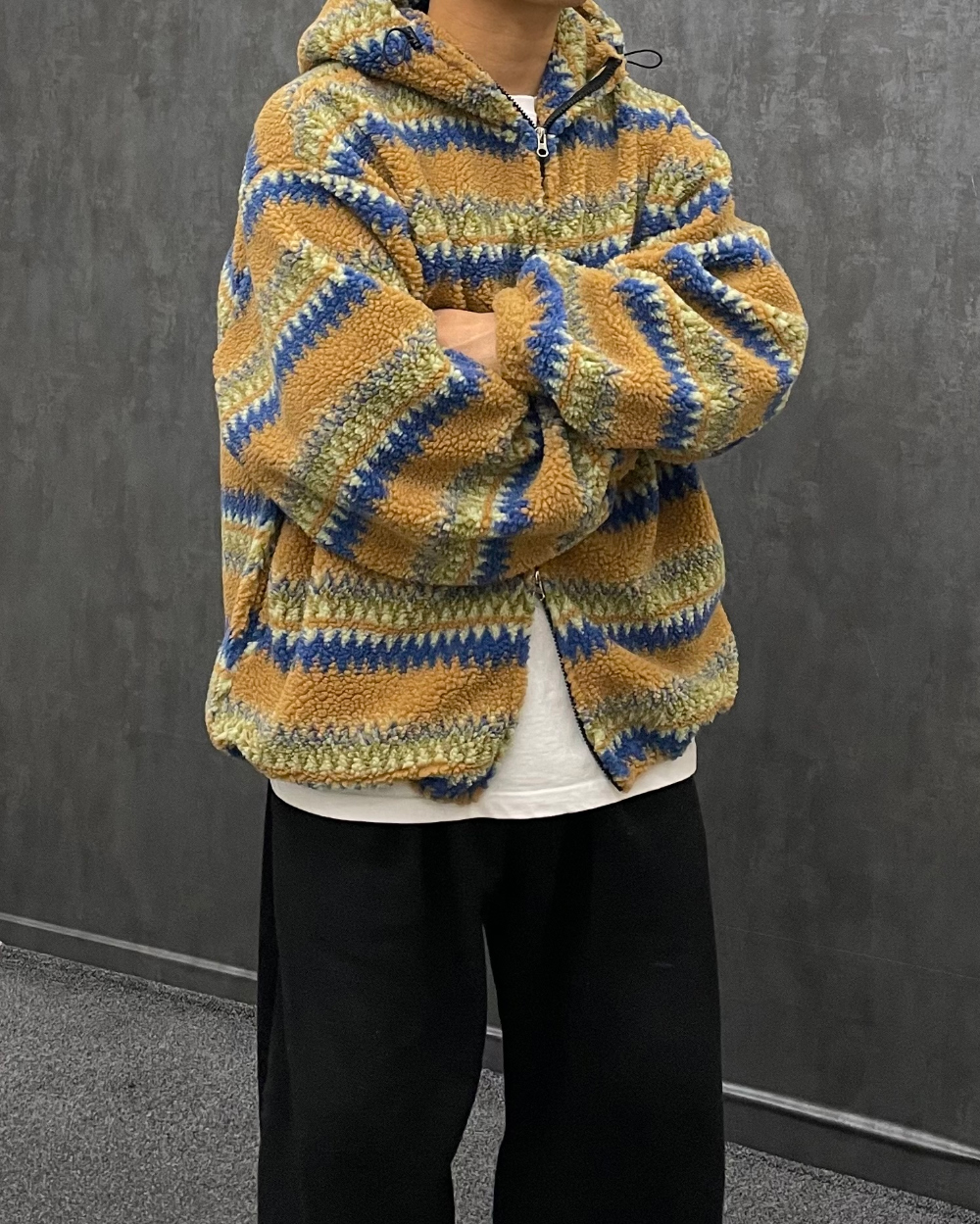 [2컬러] 귀여운 스타일, 포근 뽀글이 패턴 양털 투웨이 후리스 후드점퍼 노르딕 크리스마스 연말룩 상세 이미지 24