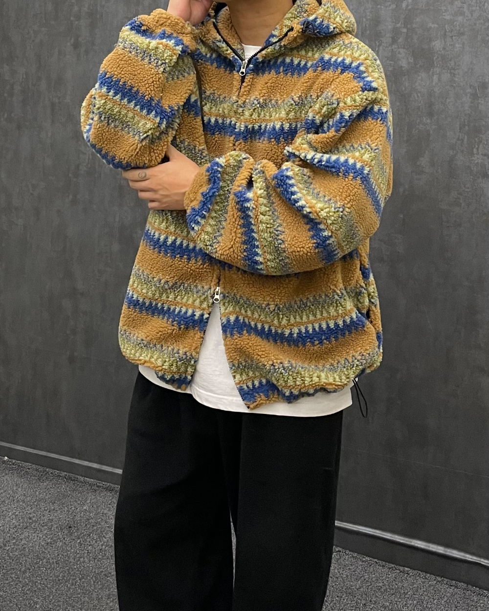 [2컬러] 귀여운 스타일, 포근 뽀글이 패턴 양털 투웨이 후리스 후드점퍼 노르딕 크리스마스 연말룩 상세 이미지 21