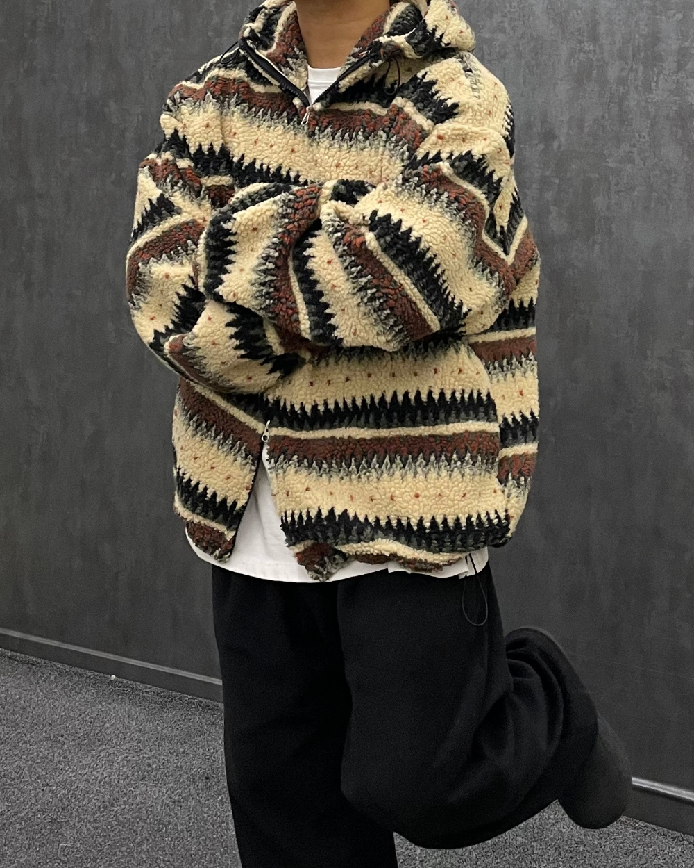 [2컬러] 귀여운 스타일, 포근 뽀글이 패턴 양털 투웨이 후리스 후드점퍼 노르딕 크리스마스 연말룩 상세 이미지 13