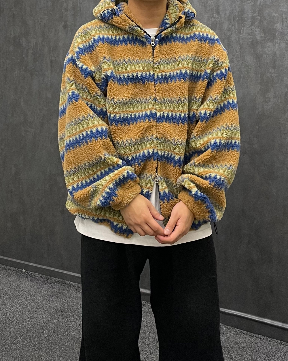 [2컬러] 귀여운 스타일, 포근 뽀글이 패턴 양털 투웨이 후리스 후드점퍼 노르딕 크리스마스 연말룩 상세 이미지 16