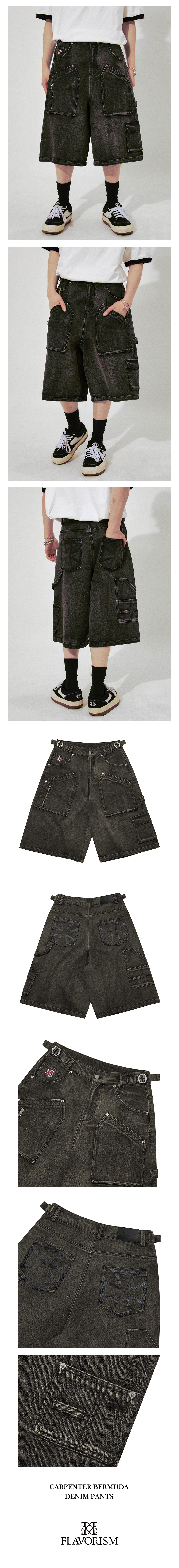MUSINSA | FLAVORISM Carpenter Bermuda Denim Pants [Washed Black]