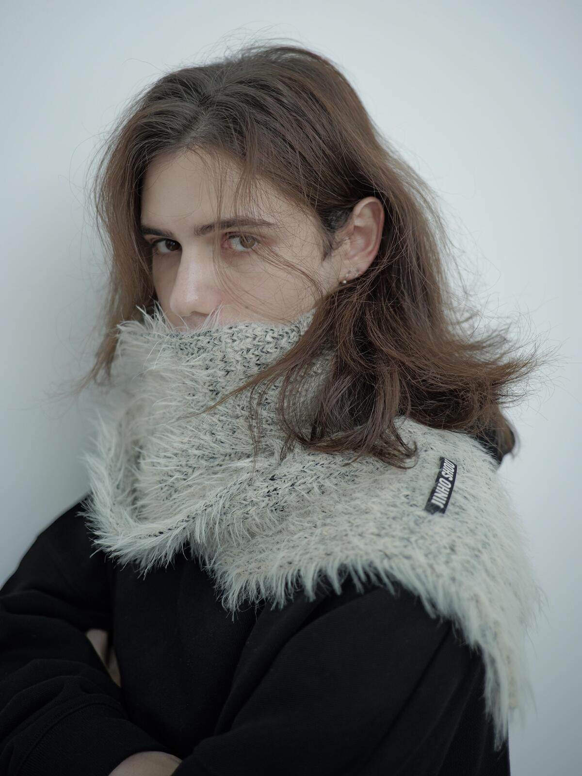 thetoe　Pigalle shaggy muffler Exclusive Package」Unisex Long Hair Wool Muffler · Melange Grey