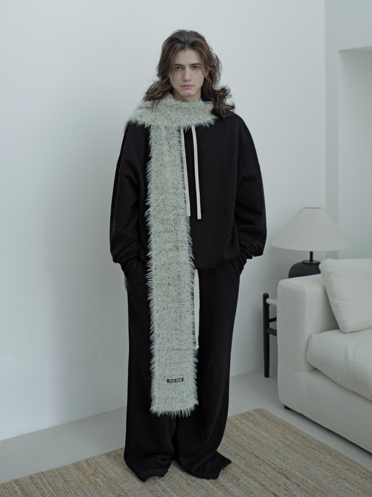 Exclusive Package」Unisex Long Hair Wool Muffler · Melange Grey