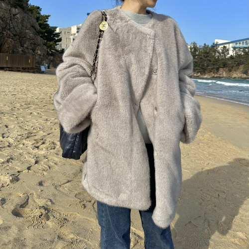 (부드러워요 오버핏) 프롤리 롤업 퍼 하프코트