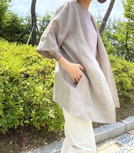 (sale) 지엘 린넨 반팔 노카라자켓