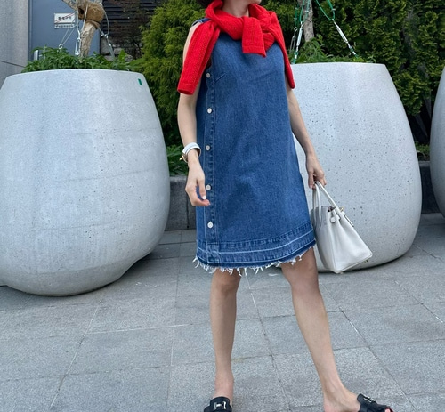 프린지 데님 원피스
