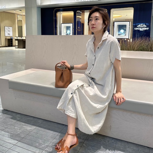 디엘 카라 린넨 셔츠원피스(블랙 베이지)