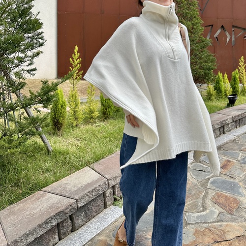 (레이어드하기좋아요) 리브드 터틀집업 울케이프