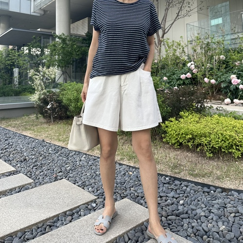 (당일)핀턱 4부 화이트 데님(3사이즈)