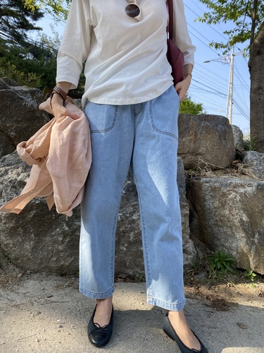 (당일 하체커버굿)베어 연청 밴딩데님(여름까지좋아요)