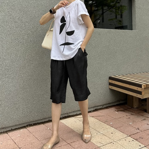 (깔끔한포인트) 흑백 린넨 나염 티셔츠