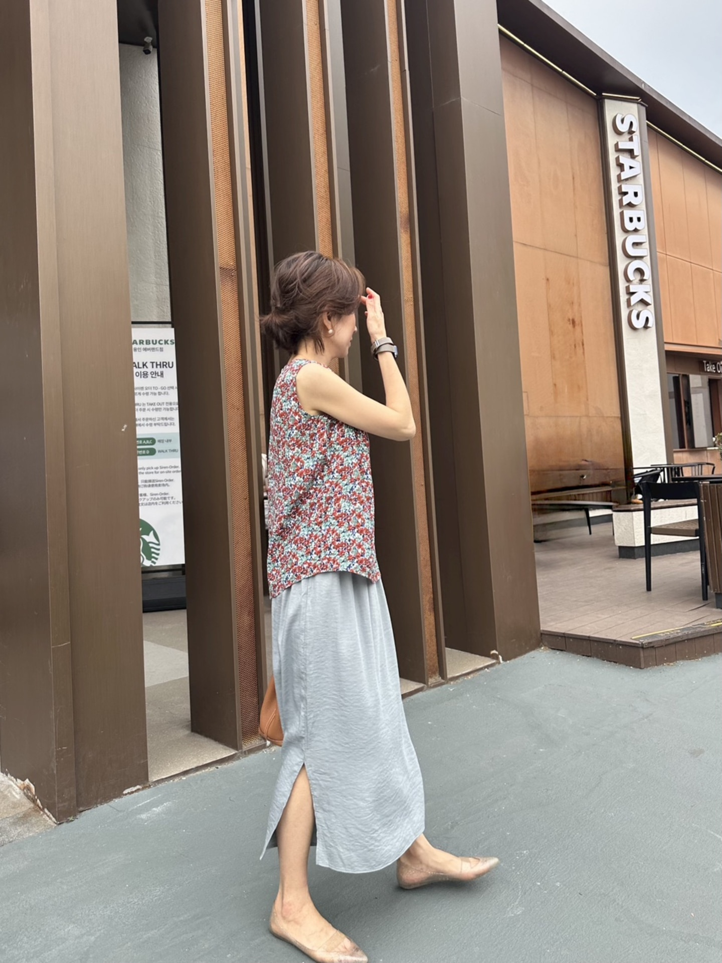 플라워 나염 나시 블라우스