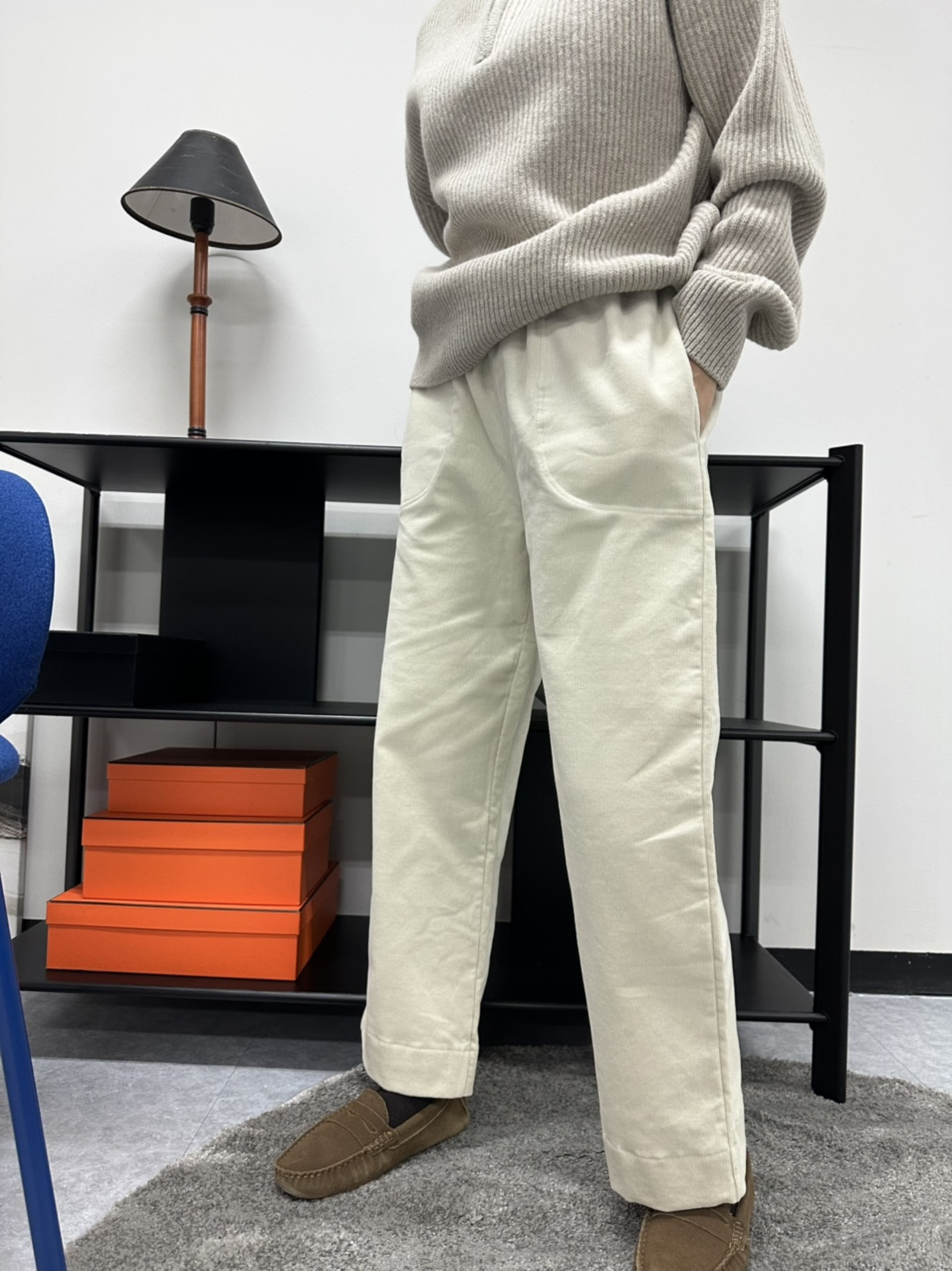 (여유있는 일자핏) 기모 스판 골덴 밴딩팬츠