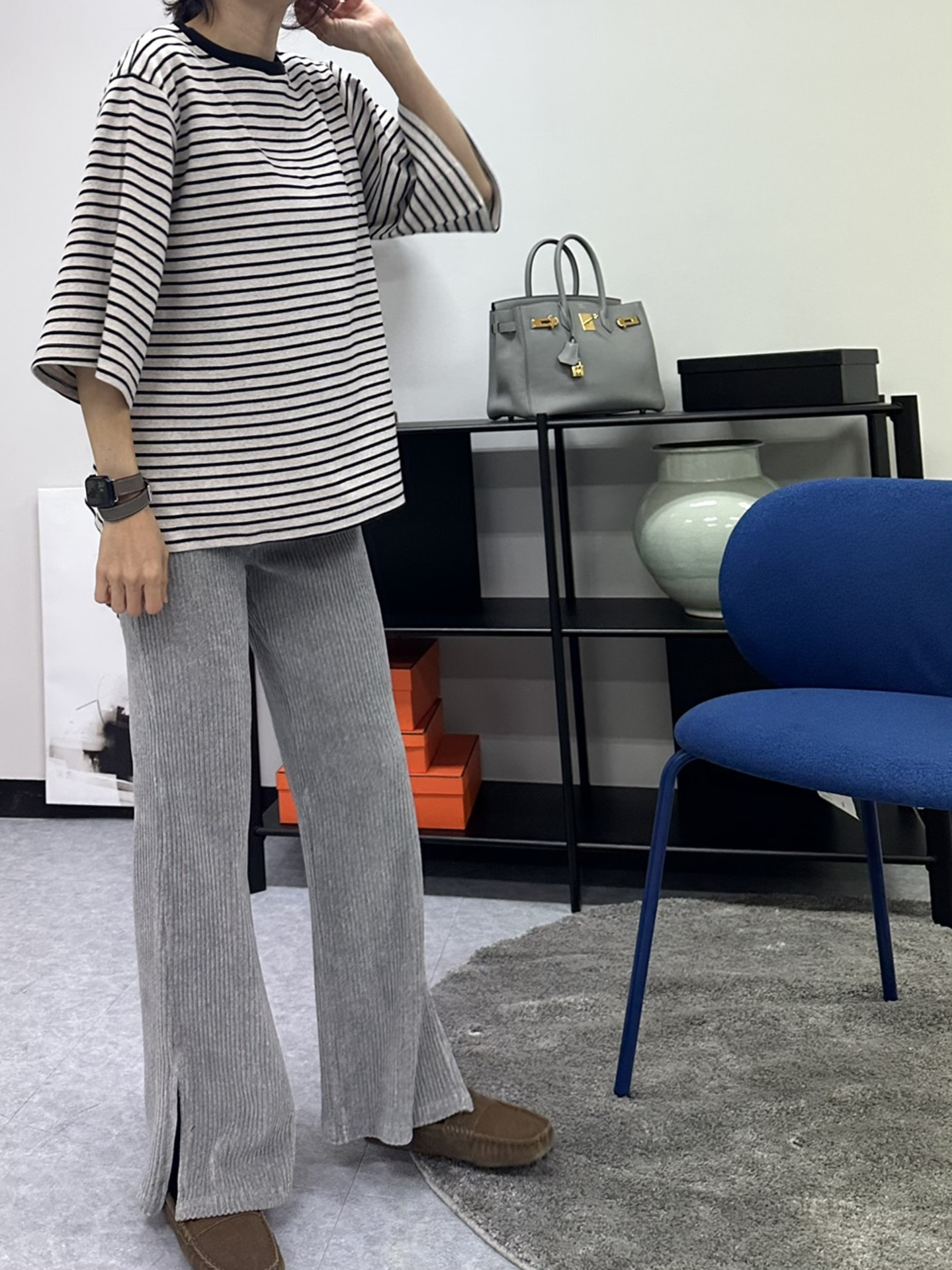 슬릿 골지 벨로아 팬츠(2컬러)