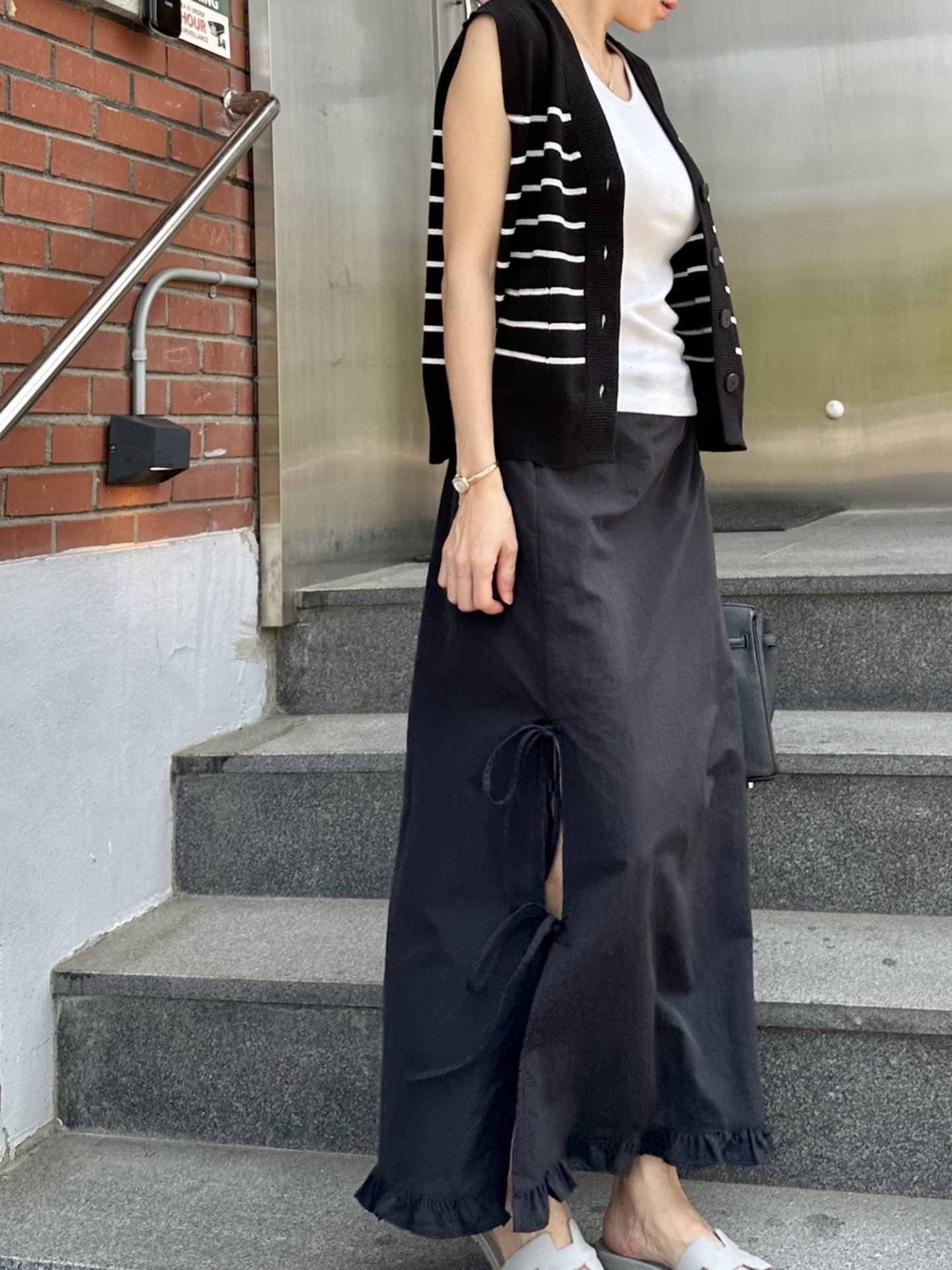 지니 프릴 트임 끈 스커트