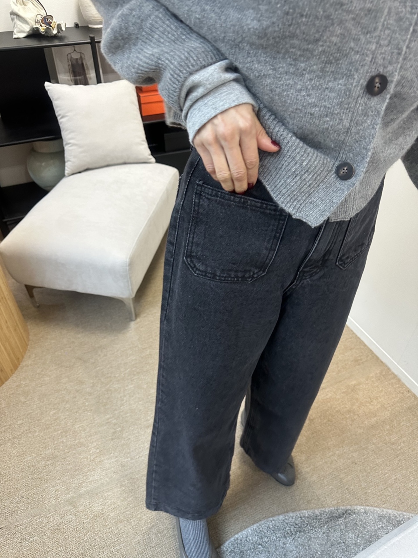 기모 포켓 흑청데님