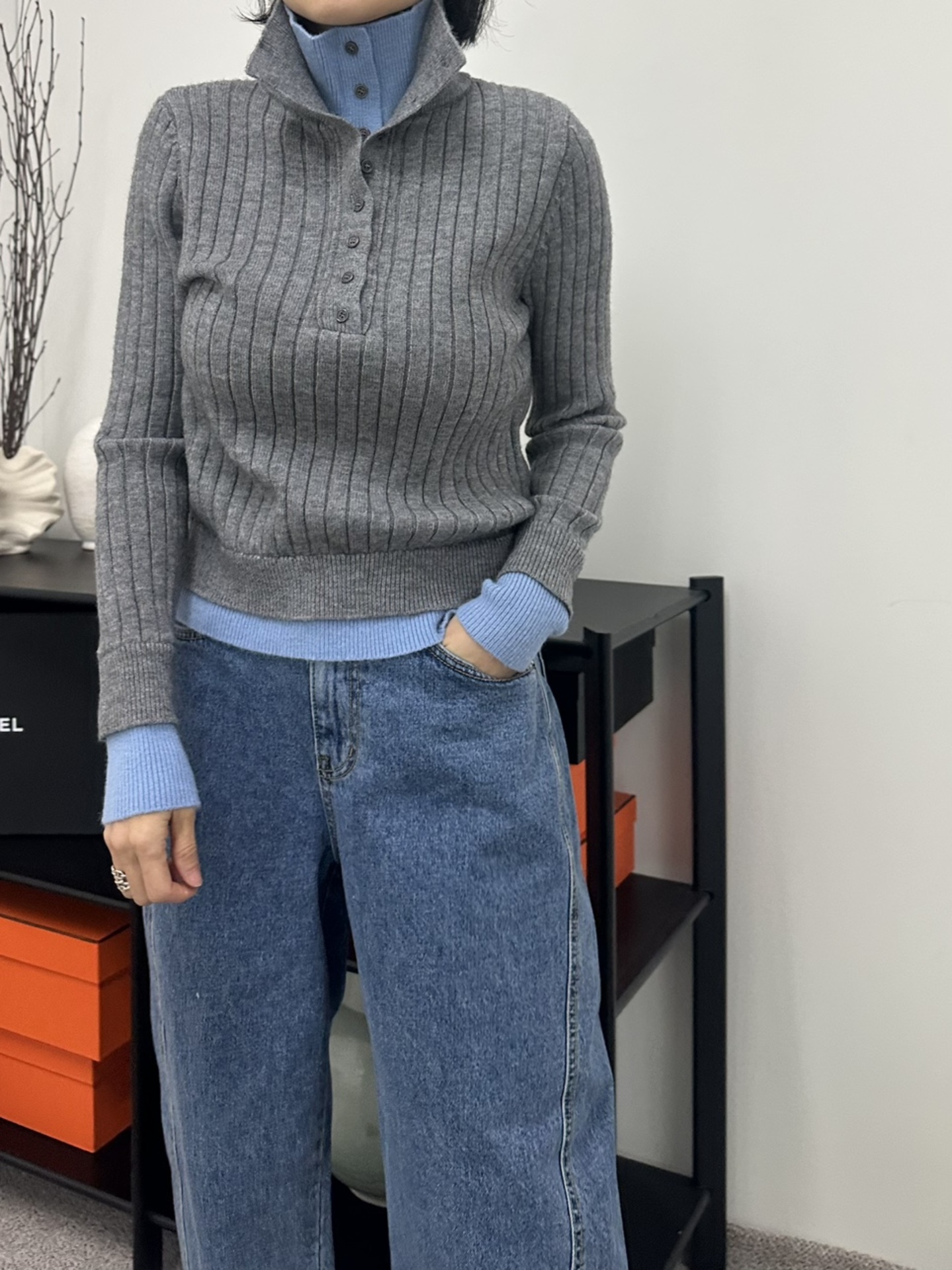 델 이중 버튼 골지니트