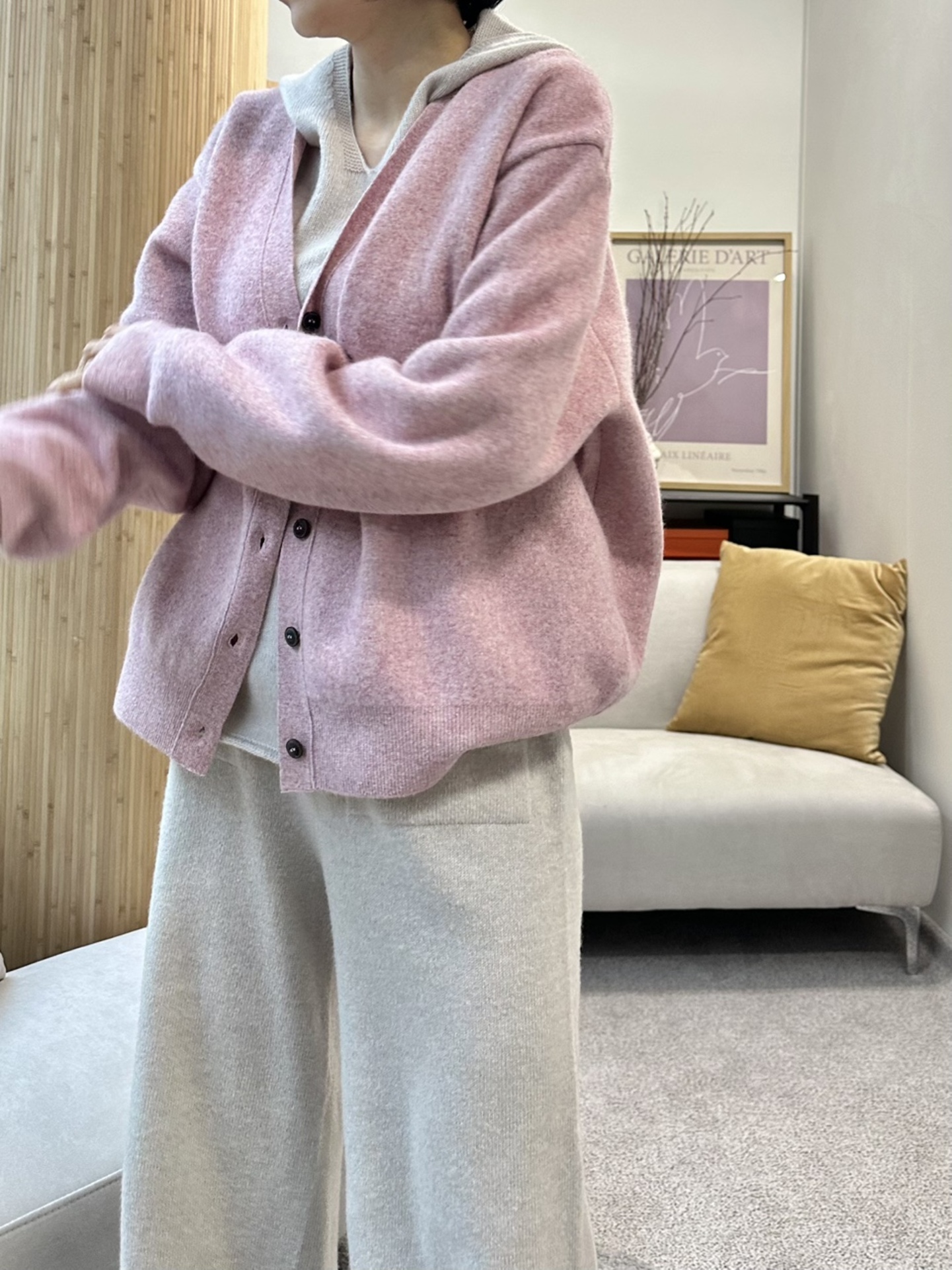 캐시 라쿤 이중지 니트 가디건