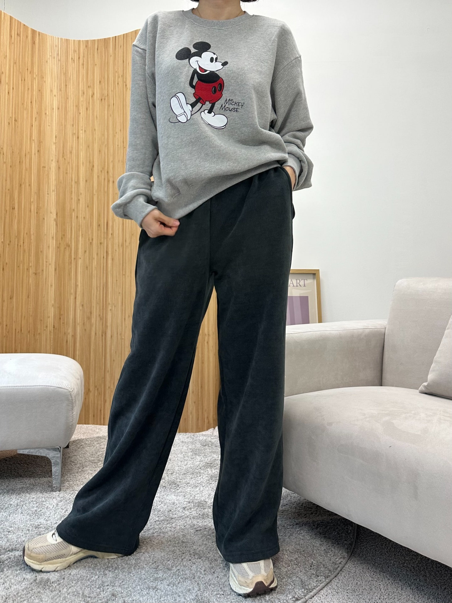 (여유사이즈) 융기모 와이드 팬츠