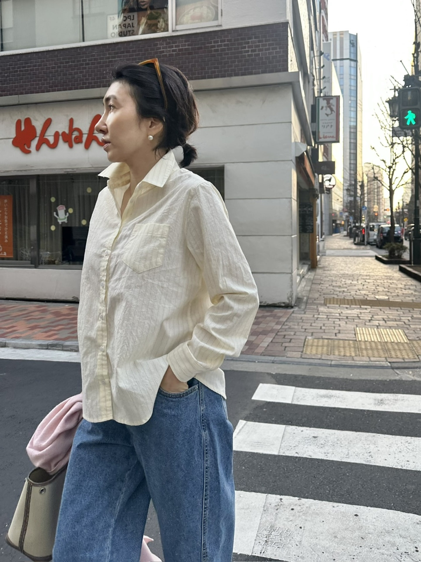 옐로우 줄지 워싱 남방