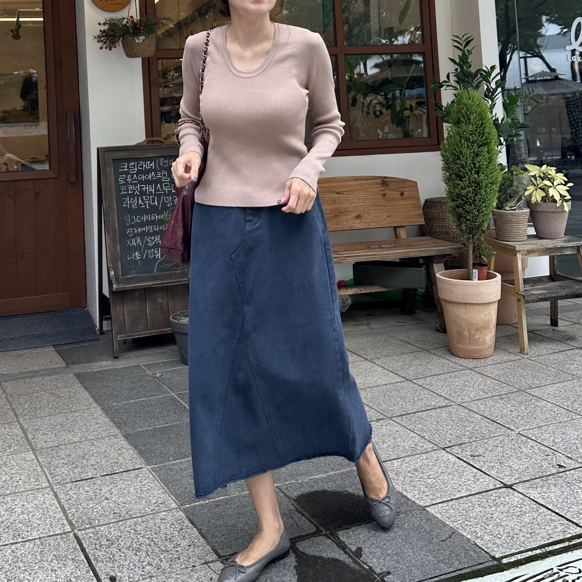 (그레이 당일)줄리 데님 롱스커트(뒷밴딩)