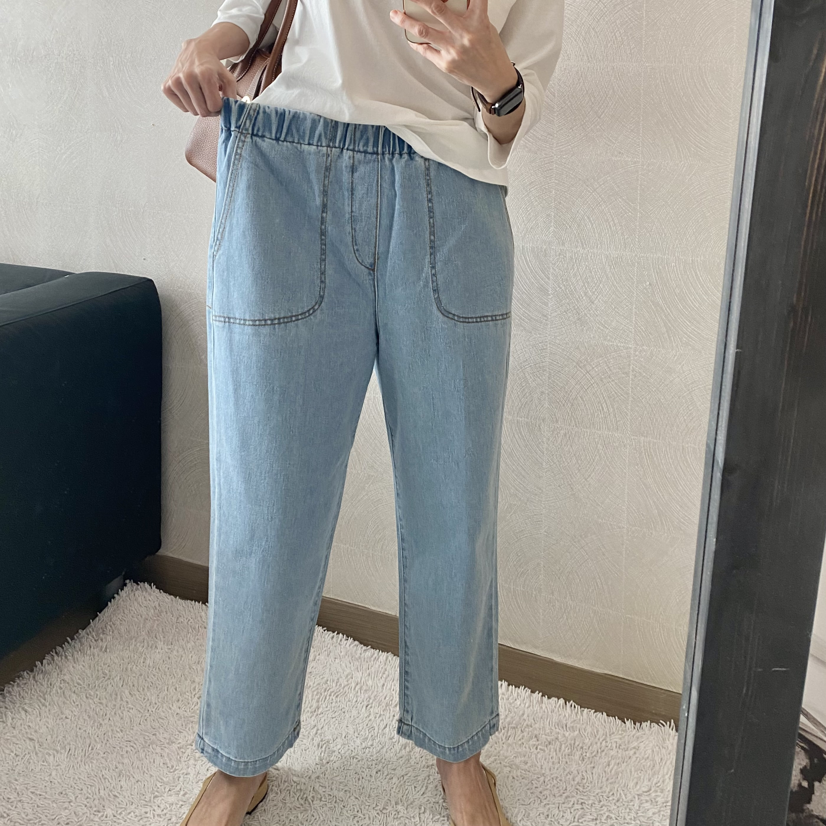 (당일 하체커버굿)베어 연청 밴딩데님(여름까지좋아요)