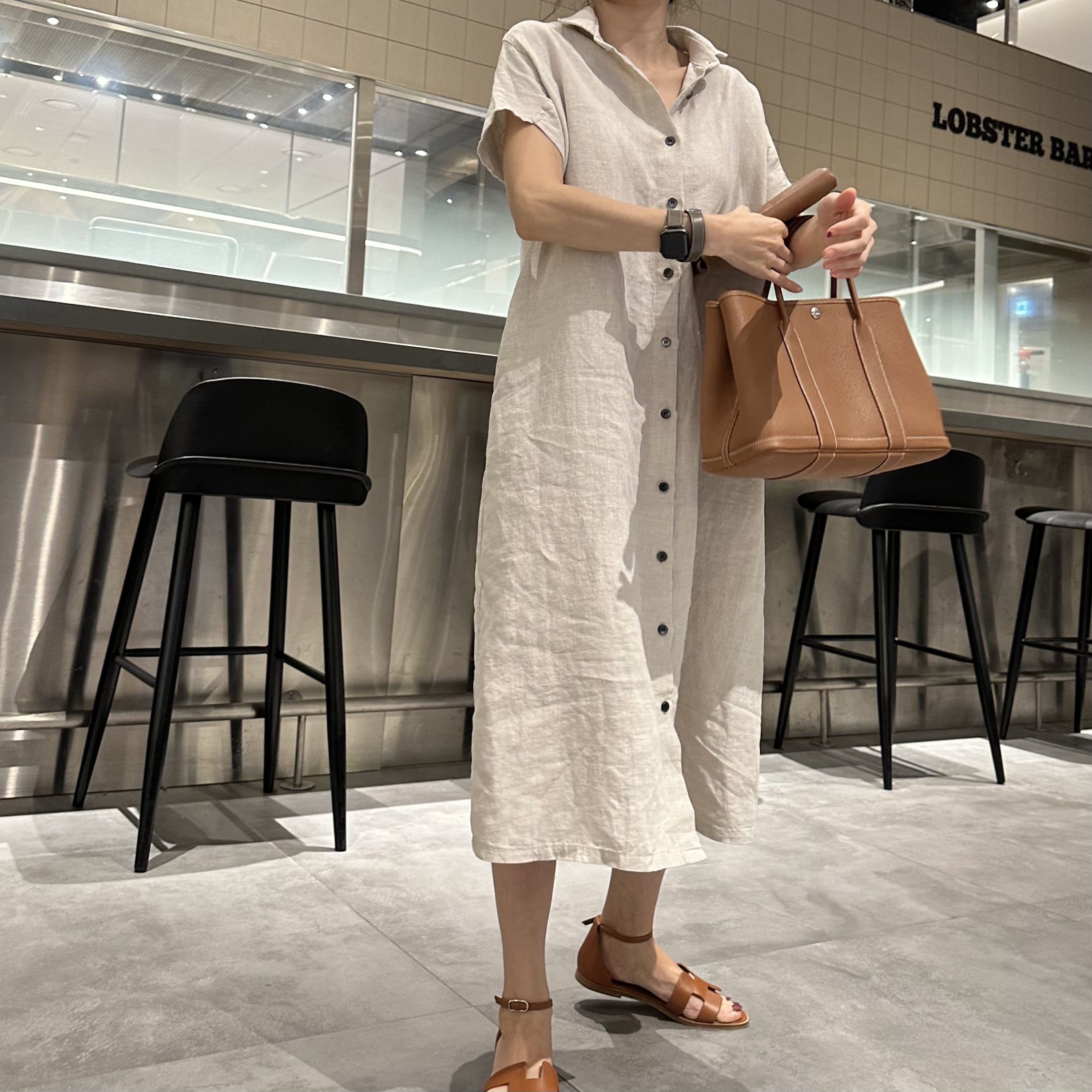 디엘 카라 린넨 셔츠원피스(블랙 베이지)
