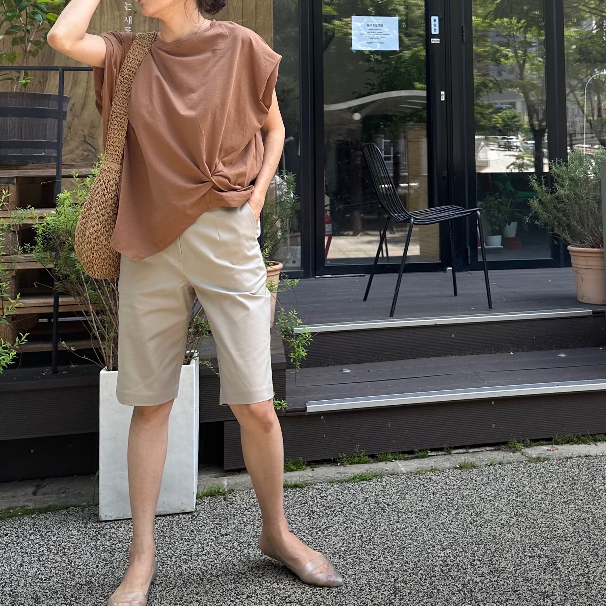(코디템으로굿 허리여유) 스판 베이직 하프팬츠