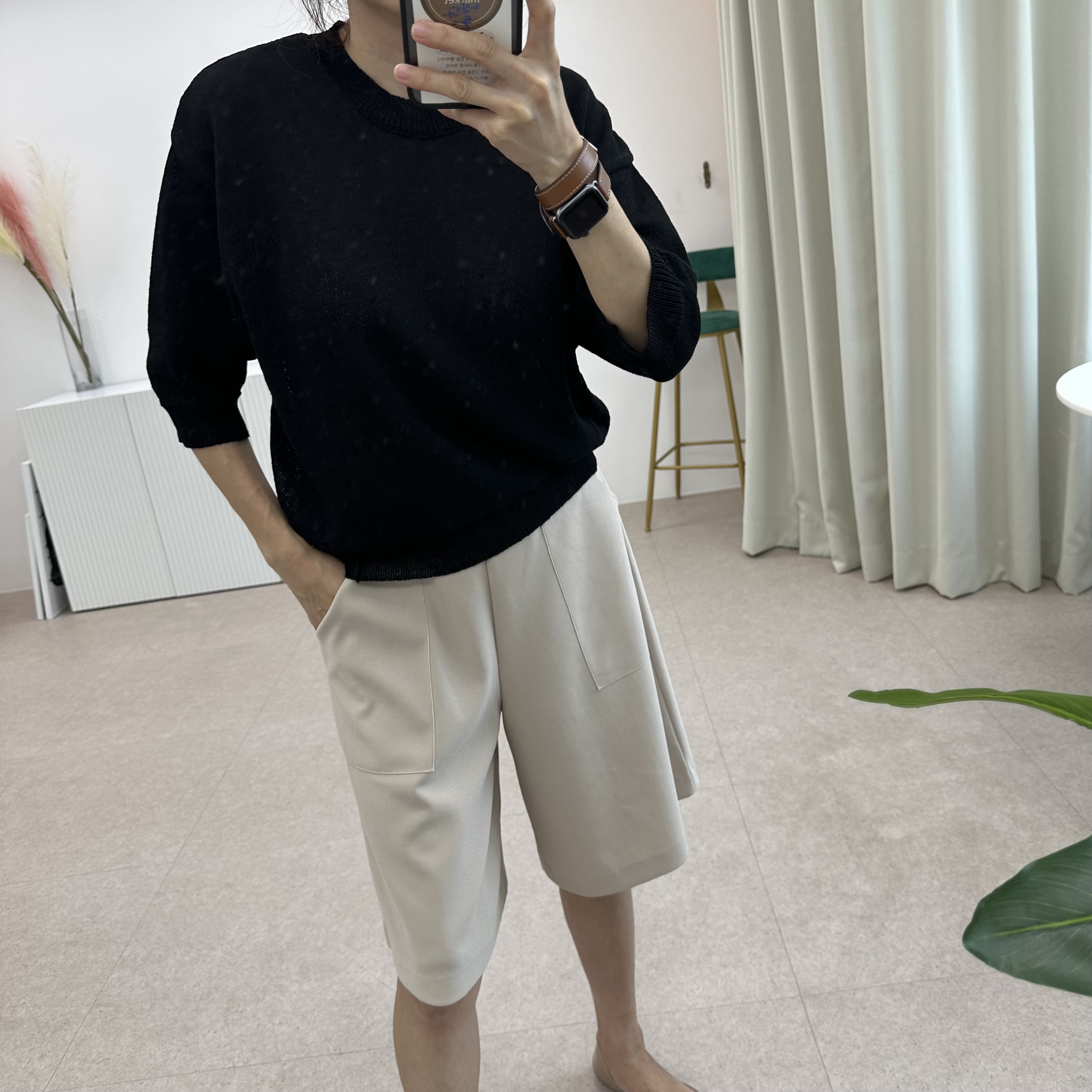 우딜 린넨 7부니트(블랙 오트아이보리)