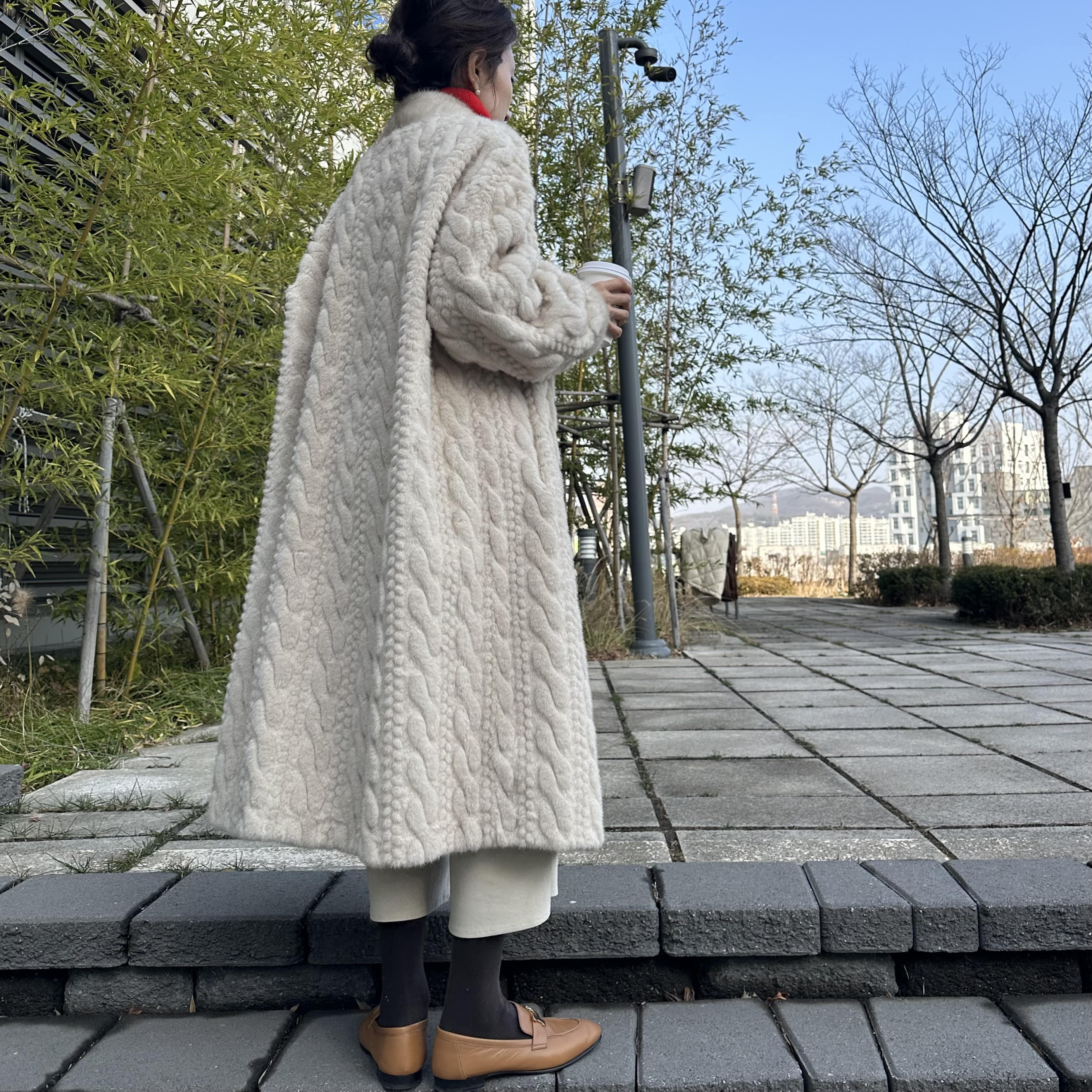 케이블 퍼 롱코트(2컬러)