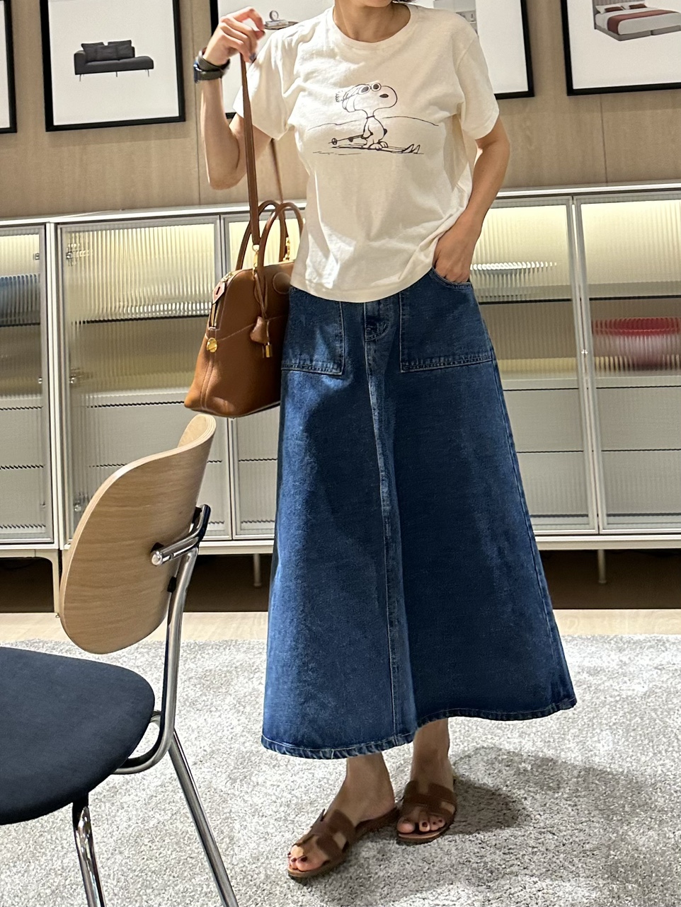 기모 에이 진청 롱스커트(뒷밴딩,3사이즈)